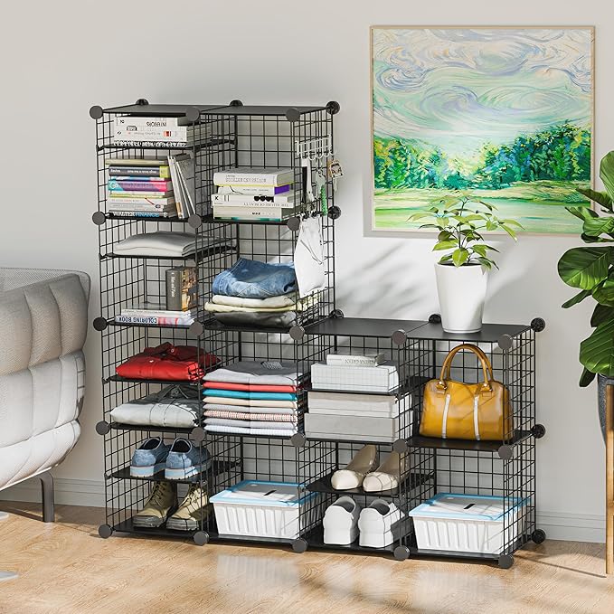Wire Cube Storage Organizer, 12 Cubes Converted into 14 Cubes, Sturdy Metal - Image 2