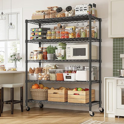 REIBII Storage Shelves with Wheels Wide Wire Shelving Unit with Wheels 75.2"H - Image 2