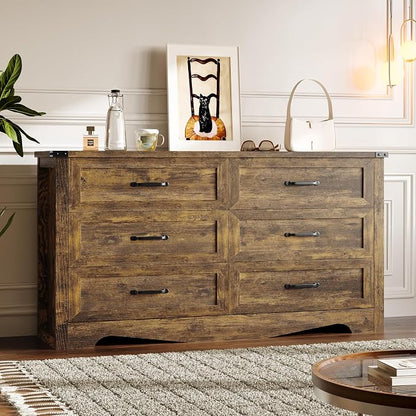 6-Drawer Dresser for Bedroom, Modern Wooden Chest of Drawers by BORNOON