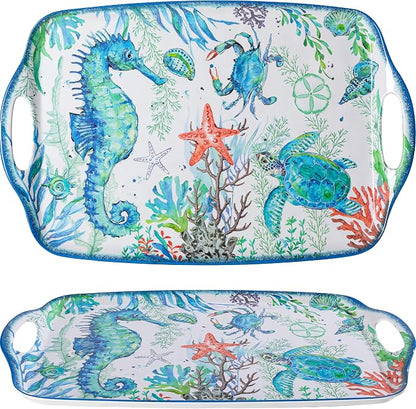 LEHAHA Serving Tray with Handles, Large Rectangular Melamine Serve Platter by LEHAHA