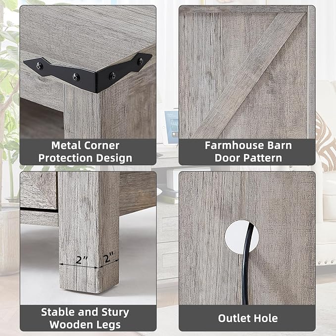 Nightstand with Charging Station and USB Port, Farmhouse Night Stand with 2 - Image 8