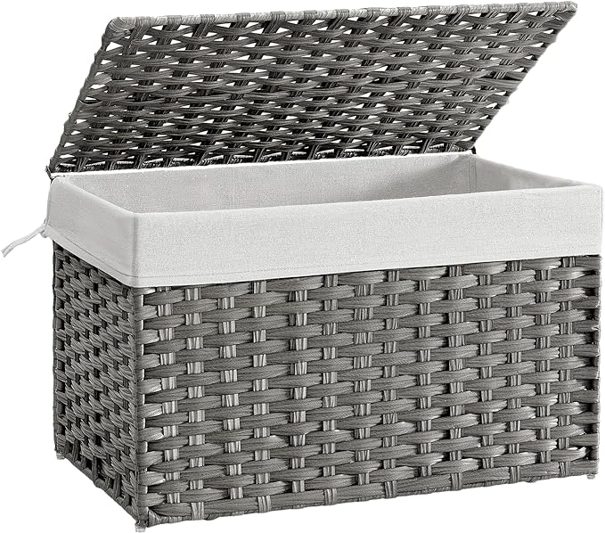 SONGMICS Storage Basket with Lid, Woven Blanket Storage Bin with Handles by SONGMICSbySONGMICSHOME