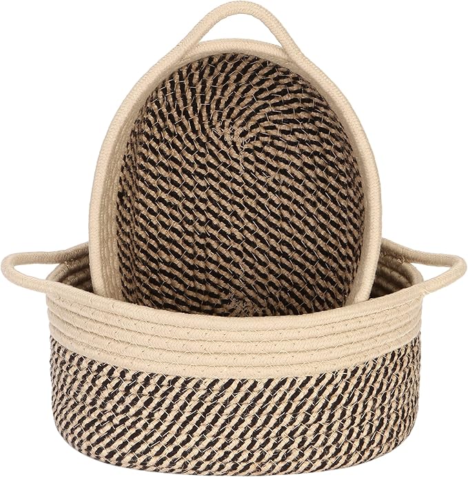 Sea Team 2-Pack Cotton Rope Baskets, Fabric Tray, Oval Open Dish by SeaTeam