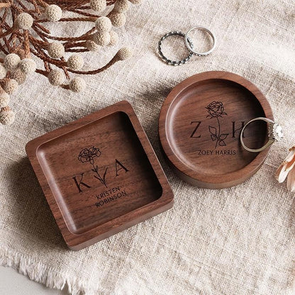 Walnut Wood Ring Holder, Engraved Jewelry Dish and Storage Tray, Personalized - Image 8