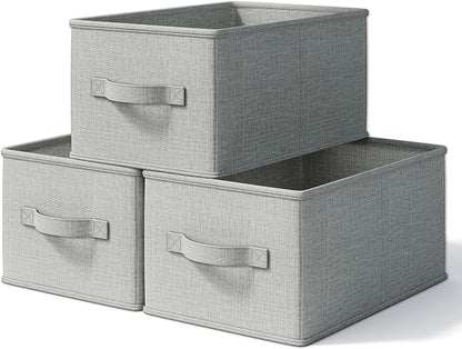 3 Pack Fabric Storage Bins for Shelves | 16.25x12x10in Closet Storage Baskets | by LaySpace-YourRoomOrganizer