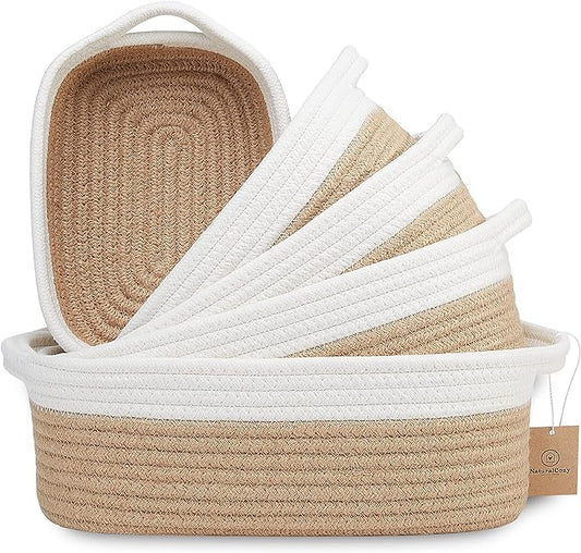 NaturalCozy 5-Piece Rectangle Storage Basket Set- Natural Cotton Rope Woven by NaturalCozy