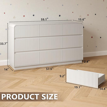 Dresser for Bedroom with 9 Drawers, Fluted Chest of Drawers with Round Curved - Image 2