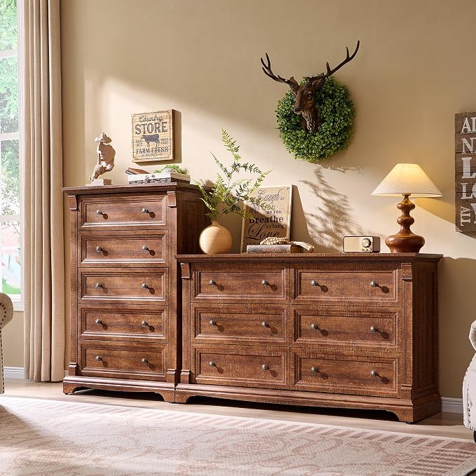 Farmhouse 6 Drawers Dresser for Bedroom, Wooden Dresser TV Stand - Image 8