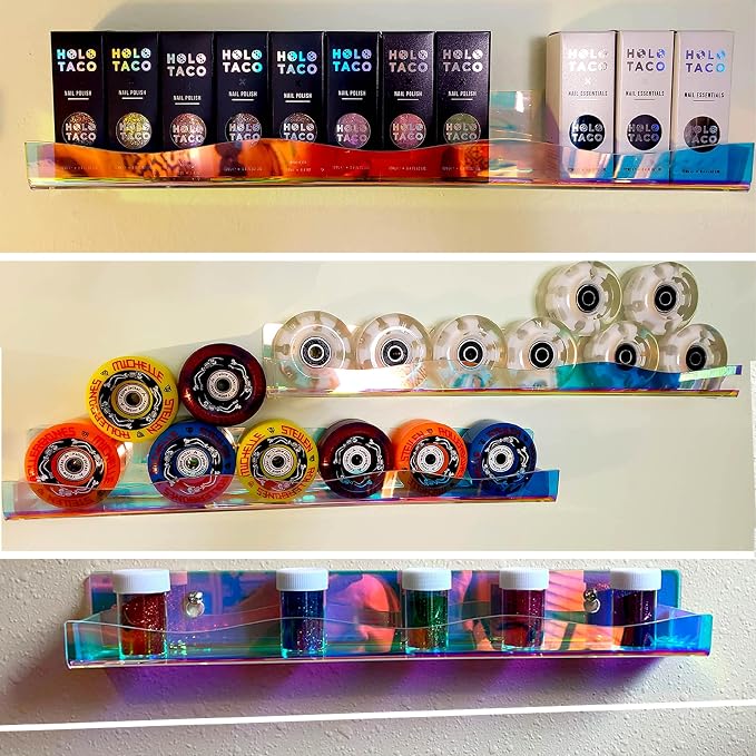 YMVV 15" Nail Polish Rack Wall Mounted Shelf, 6 Pack Clear Rainbow Iridescent - Image 2