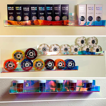 YMVV 15" Nail Polish Rack Wall Mounted Shelf, 6 Pack Clear Rainbow Iridescent - Image 2