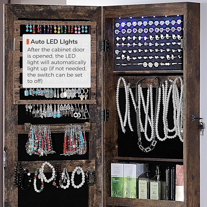 GISSAR Full Length Mirror Jewelry Cabinet, 6 LEDs Jewelry Armoire Wall Mounted - Image 7