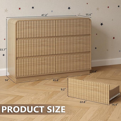 Dresser for Bedroom with 6 Drawers, Fluted Chest of Drawers with Round Curved - Image 2