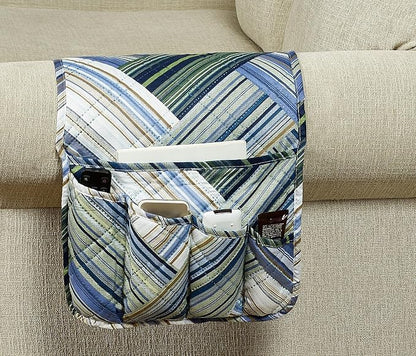 Brilliant Sunshine Teal Herringbone Patchwork Couch Armrest 5 Pockets Organizer by BrilliantSunshine
