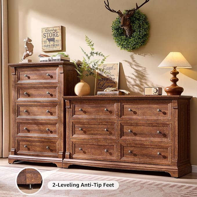 Farmhouse 6 Drawers Dresser for Bedroom, Wooden Dresser TV Stand - Image 3