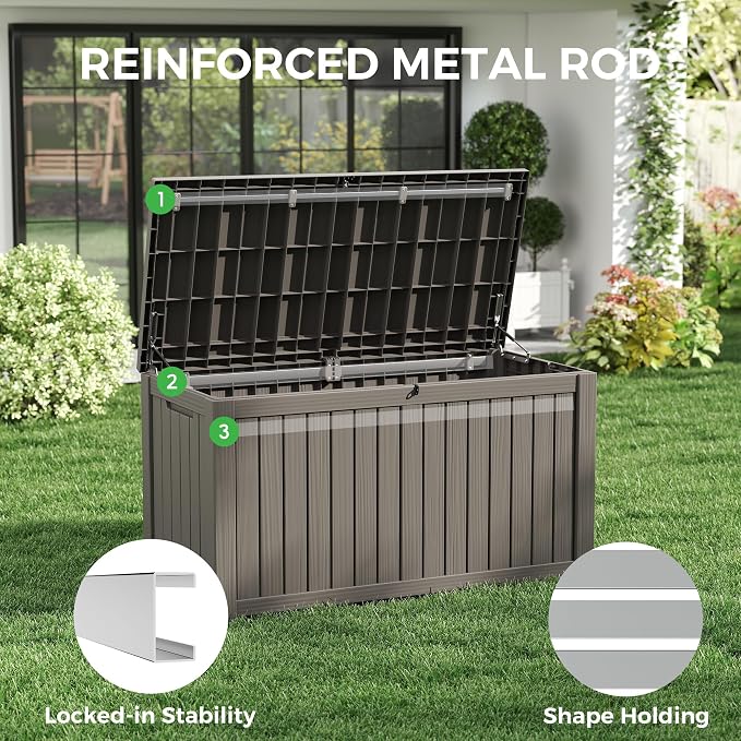 150 Gallon Resin Deck Box, Large Indoor and Outdoor Storage Box, Weatherproof - Image 4
