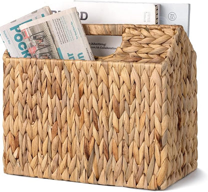 StorageWorks Hand-Woven Divided Magazine Basket, Rattan Magazine Holder by StorageWorks