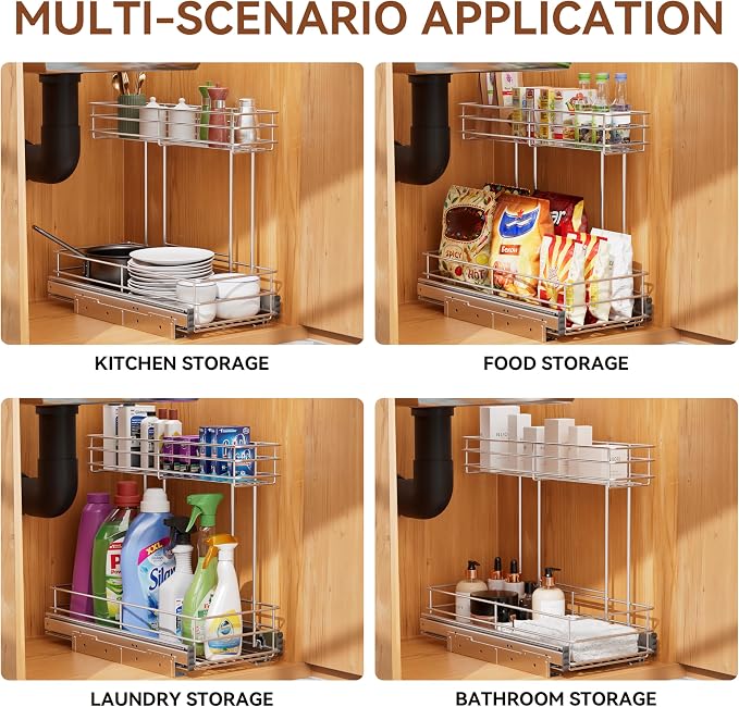 Under Sink Organizer 2 Packs, Pull Out Cabinet Organizer 2 Tier, Under Sink - Image 6