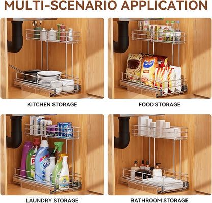 Under Sink Organizer 2 Packs, Pull Out Cabinet Organizer 2 Tier, Under Sink - Image 6