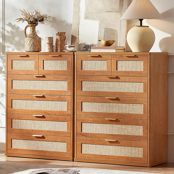 LEYAOYAO Rattan Dresser for Bedroom, Modern 6 Drawers Boho Dressers - Image 9