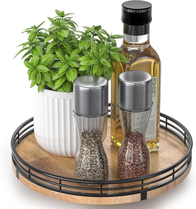 9" Oak Wood Lazy Susan Turntable Organizer by AMH