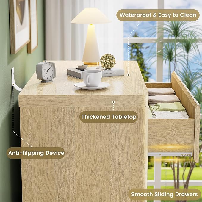 Fluted Nightstand with 3 Drawers, Wood Night Stand with Storage， 25" Wide - Image 6
