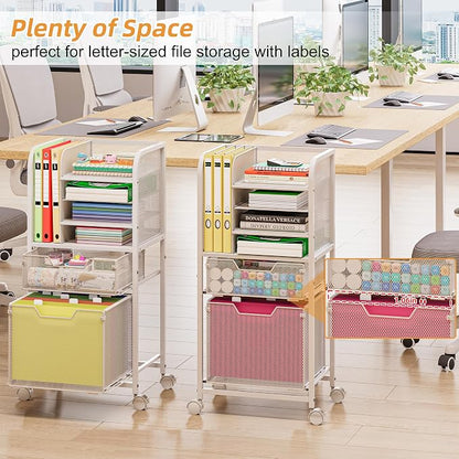 Rolling File Cart with 2 Drawers, Letter-Size File Storage with Wheels - Image 3