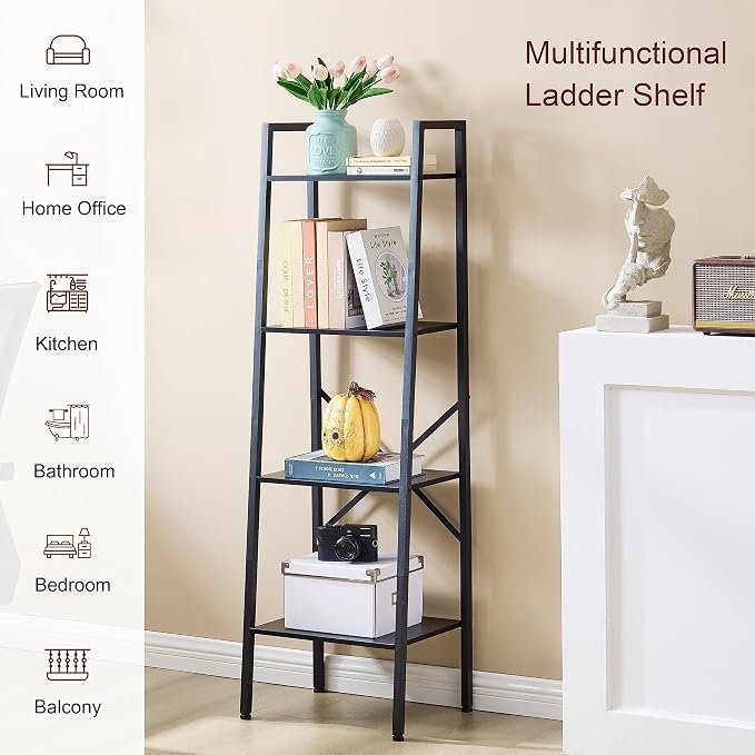 Hoctieon 4-Tier Industrial Ladder Bookshelf, Narrow Ladder Shelf, Tall Standing - Image 6