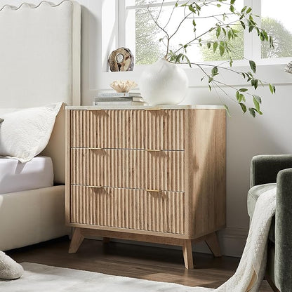 T4TREAM Fluted 3 Drawers Nightstand Set of 2, Oversized Extra Large Modern Side - Image 2