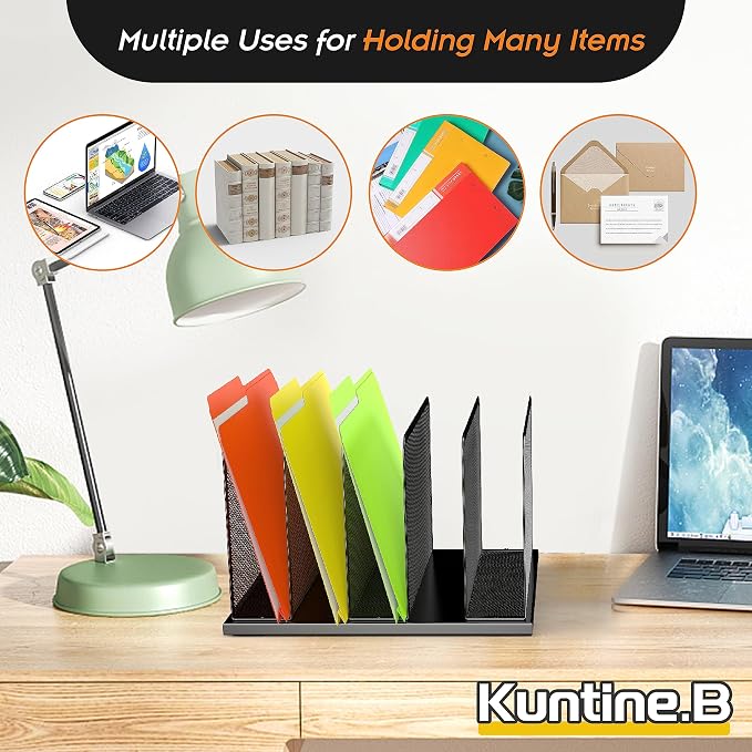 Kuntine.B Desk File Organizer 5 Upright Mesh Desktop Organizer File Sorter - Image 5