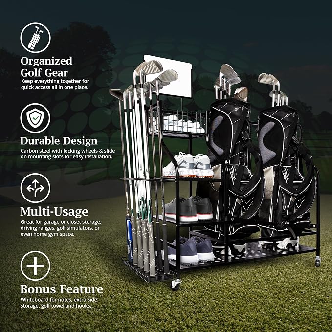 Heavy-Duty Golf Storage Rack for Garage – Holds 2 Golf Bags – Freestanding - Image 2