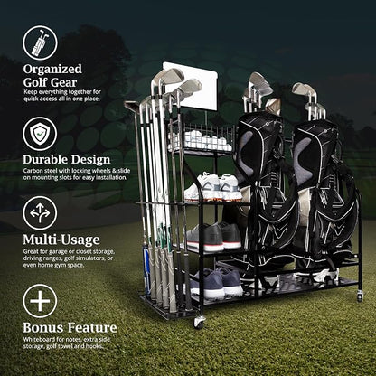 Heavy-Duty Golf Storage Rack for Garage – Holds 2 Golf Bags – Freestanding - Image 2