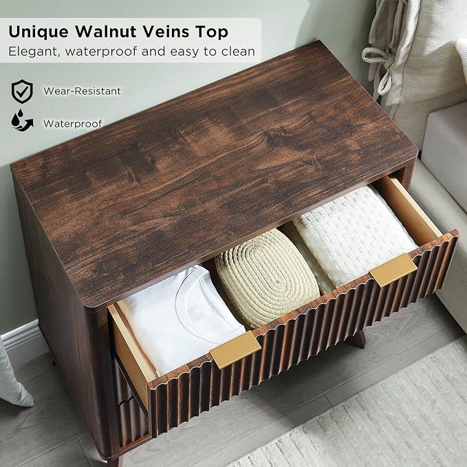 T4TREAM Fluted 3 Drawer Dresser, Curved Profile Design, Wood Drawer Organizer - Image 4