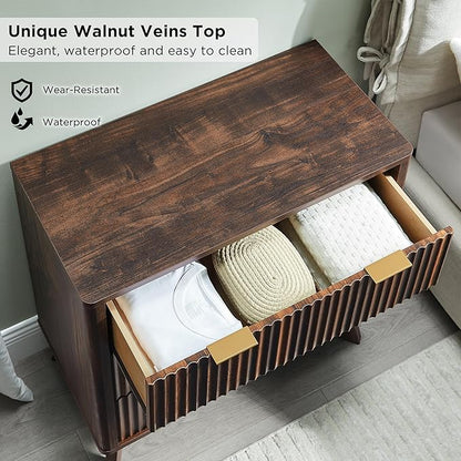 T4TREAM Fluted 3 Drawers Nightstand, Oversized Extra Large Modern Side Table - Image 4