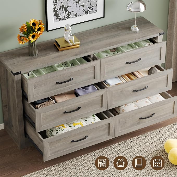 6-Drawer Dresser for Bedroom, Modern Wooden Chest of Drawers - Image 5