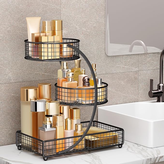 HBlife Makeup Organizer for Vanity, 3 Tier Metal Bathroom Countertop Organizers - Image 6