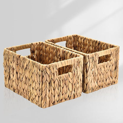 ELONG HOME Water Hyacinth Rectangular Wicker Baskets, Woven Storage Baskets by ELONGHOME