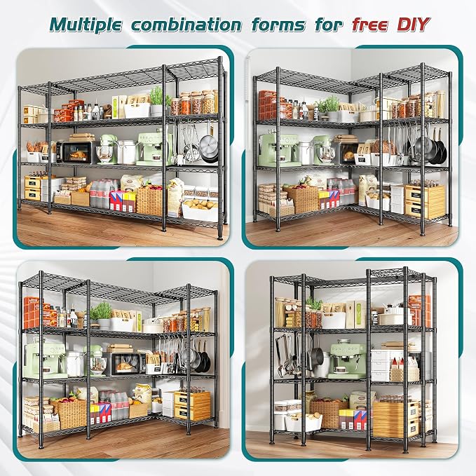 REIBII 78.4''W Storage Shelves, 4 Tier Wire Shelving Unit Loads 1500LBS - Image 6