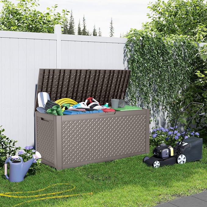 100 Gallon Resin Deck Box, Lockable Outdoor Storage Box - Image 4