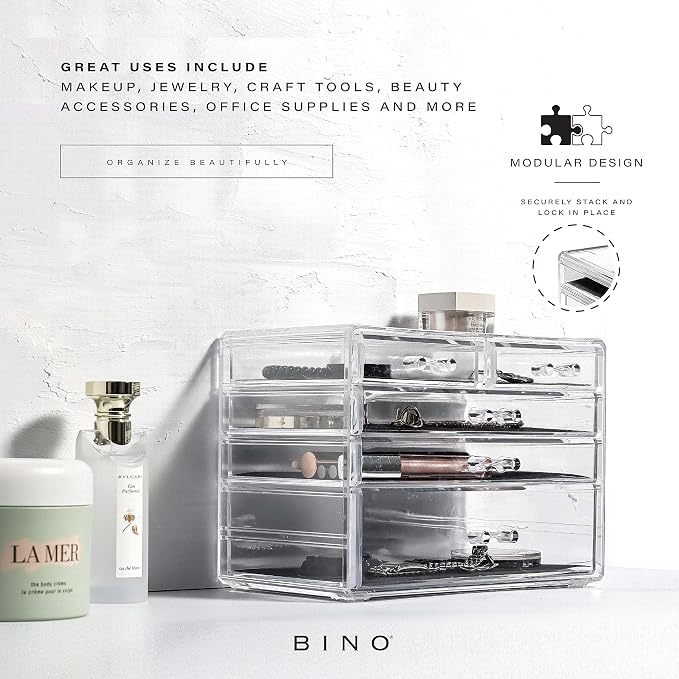 BINO THE MANHATTAN SERIES Acrylic Makeup Drawer Organizer-3 Large 2 Small - Image 4