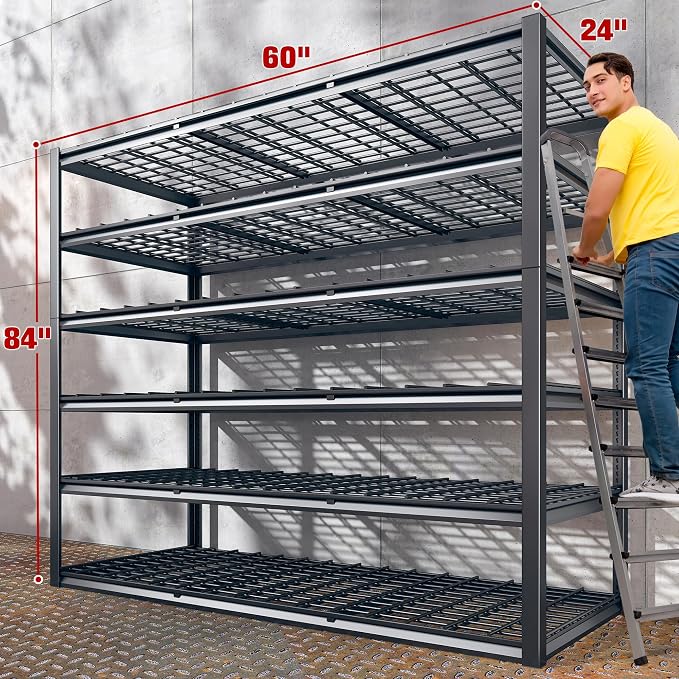 REIBII 60" W Garage Shelving, 3000LBS Metal Shelving Units, 6 Tier Storage - Image 2