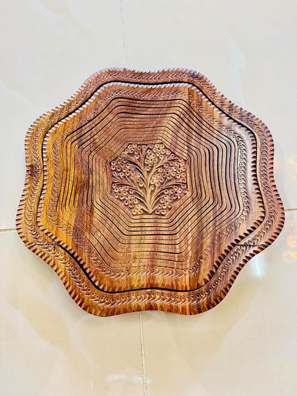 Handmade 14″ Collapsible Wooden Basket, Single Bowl Flower Design in Himalayan - Image 5