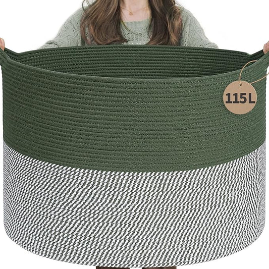INDRESSME 115L Extra Large Cotton Rope Blanket Basket, Home Decor Laundry by INDRESSME