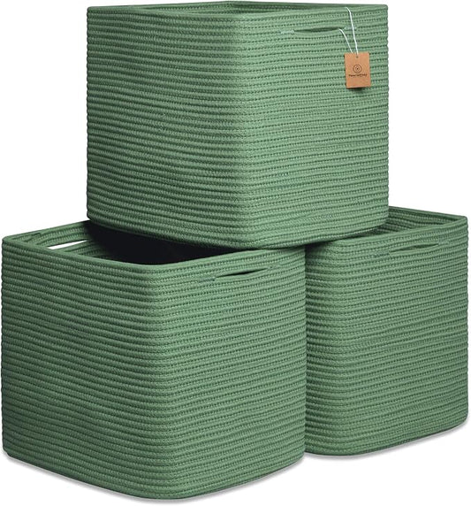 NaturalCozy 13x15x13 Kallax Storage Cubes Bins, 3 Pack | Cotton Rope Cube by NaturalCozy