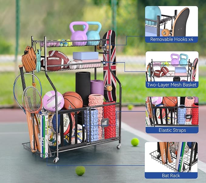Mythinglogic Garage Sports Equipment Organizer, Baseball Storage Large Capacity - Image 7