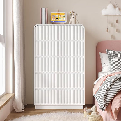 Tall Dresser for Bedroom with 5 Drawers, Fluted Chest of Drawers with Round - Image 7