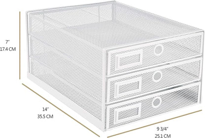 Annova Desk Organizer Wire Mesh 3 Tier Sliding Drawers Paper - Image 3