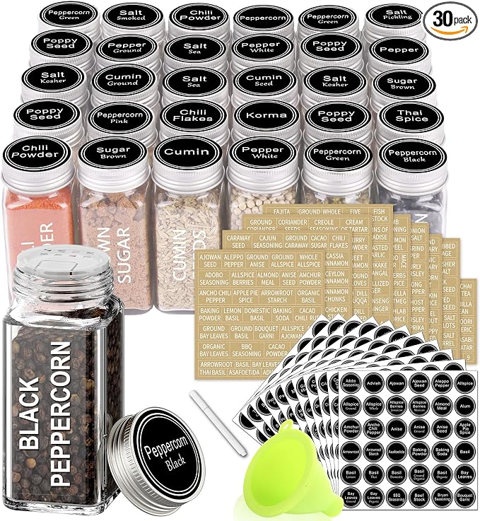 SWOMMOLY 30 Glass Spice Jars 4oz/Square Spice Bottles by SWOMMOLY