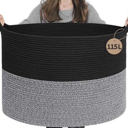 INDRESSME 115L Extra Large Cotton Rope Blanket Basket, Woven Basket by INDRESSME