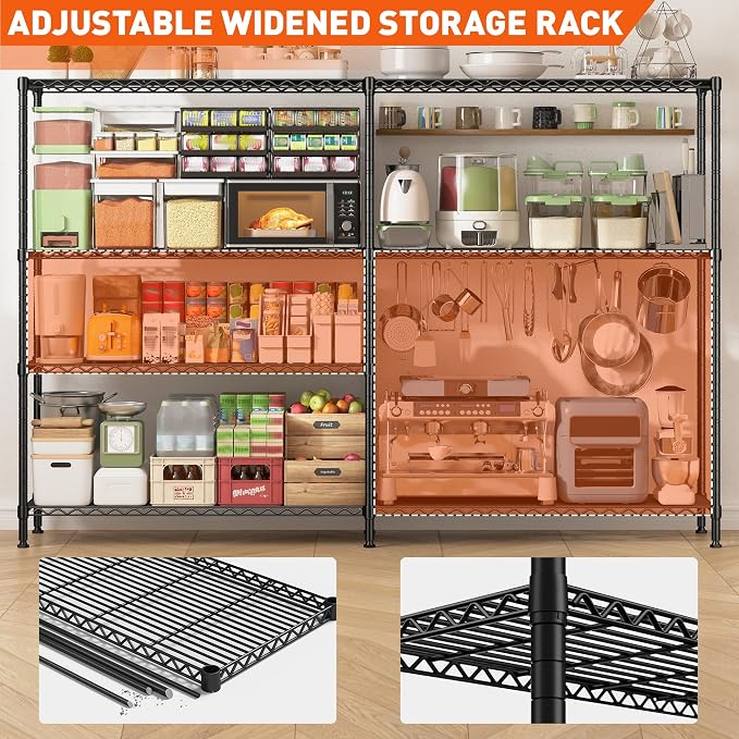 REIBII 70"W Metal Shelving, Storage Shelves 4-tier Wire Shelving Unit Load - Image 8