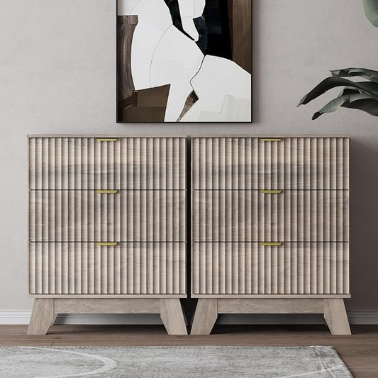 Night Stand Set 2, Bedside Table & End Table, Mid Century Modern Fluted Wood by WODEER